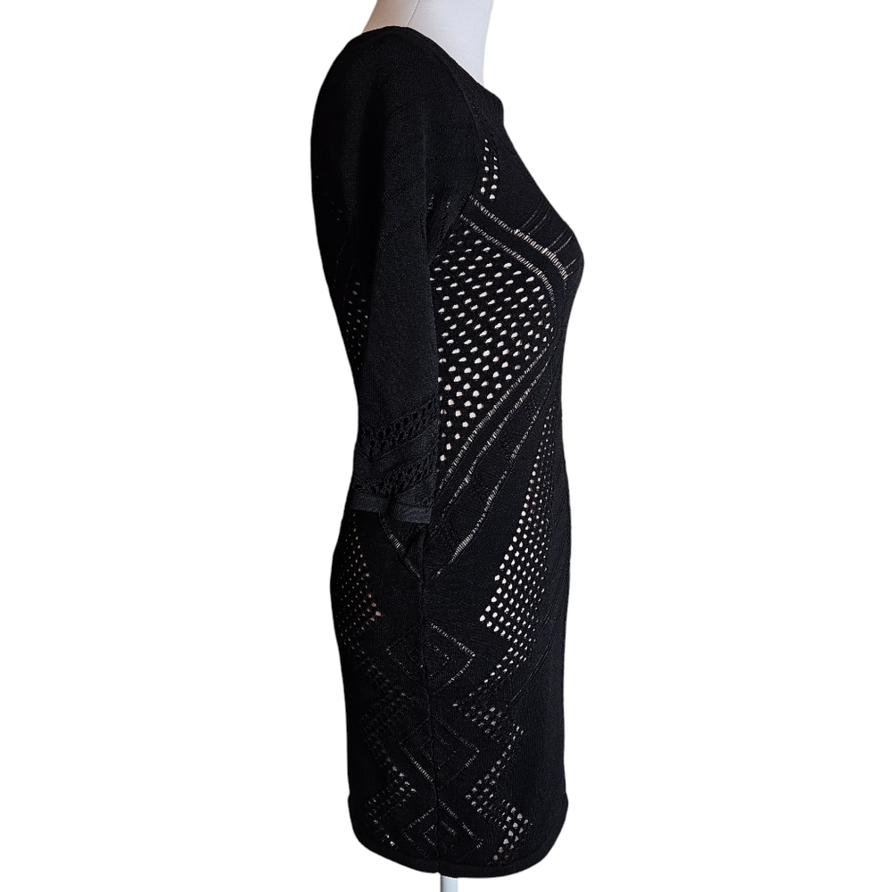 Calvin Klein Black Illusion Lace Bodycon Dress Size Petite Medium Geometric - Picture 7 of 16